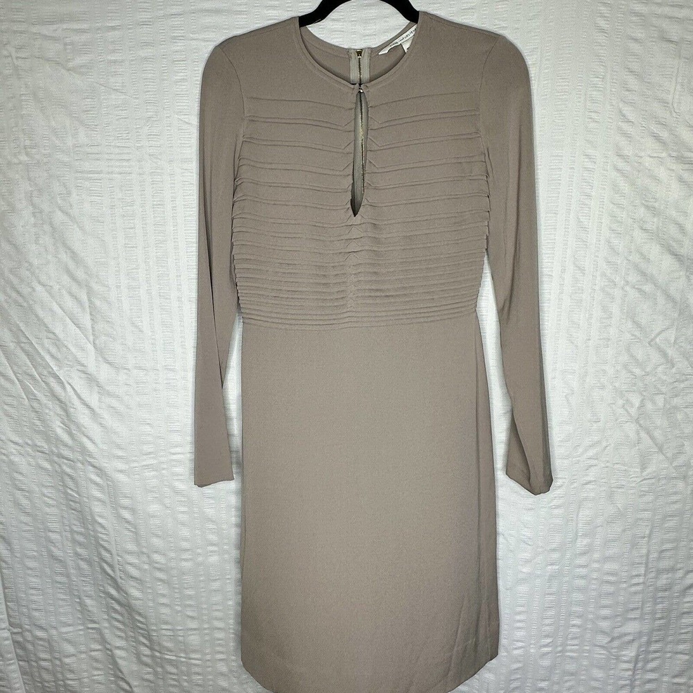 Diane Von Furstenberg Dress Womens 4 Kimian Silk Pleated Split Neck Long Sleeve